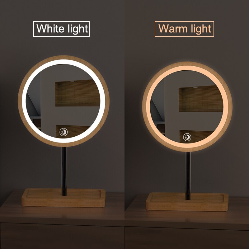 LED Round Wooden Makeup Mirror