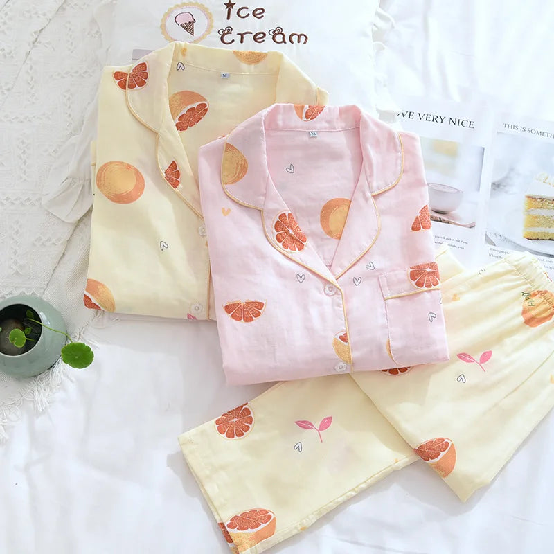 pink and yellow fruit pjs for women
