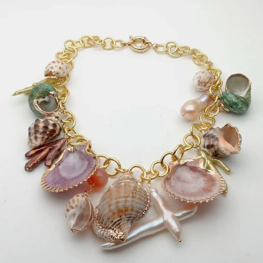 gold chain necklace with shells 