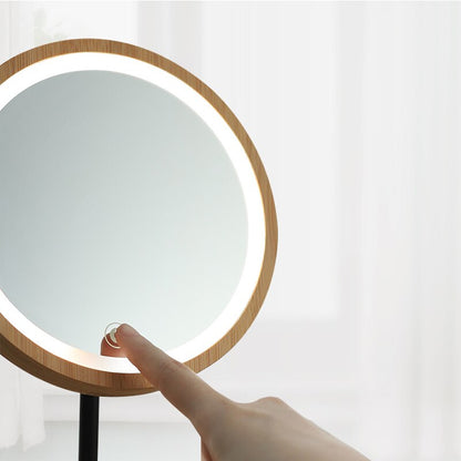 LED Round Wooden Makeup Mirror