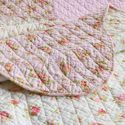 Floral Print Cotton Quilted Bedspread - Pink/Purple
