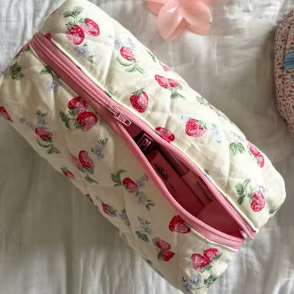 Quilted Strawberry Make Up Case