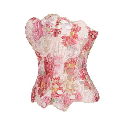 Scallop Mesh Corset Top - Pink/Purple