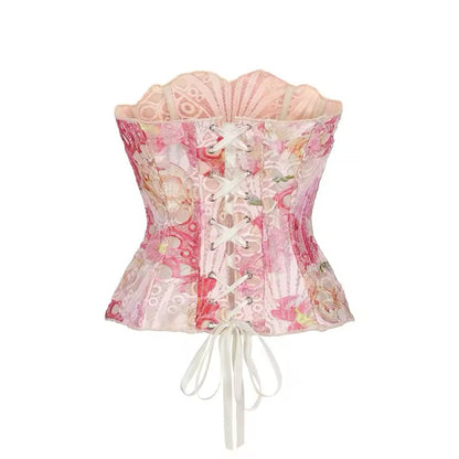 Scallop Mesh Corset Top - Pink/Purple
