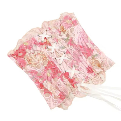 Scallop Mesh Corset Top - Pink/Purple