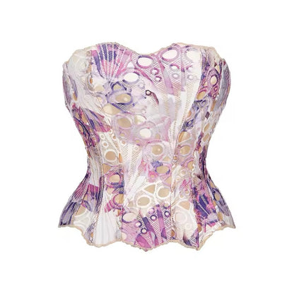Scallop Mesh Corset Top - Pink/Purple