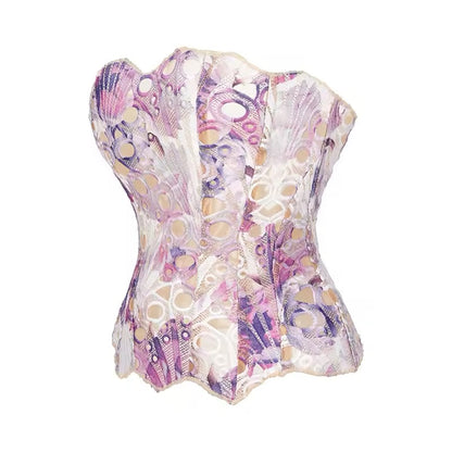 Scallop Mesh Corset Top - Pink/Purple