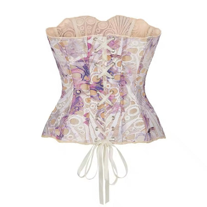 Scallop Mesh Corset Top - Pink/Purple