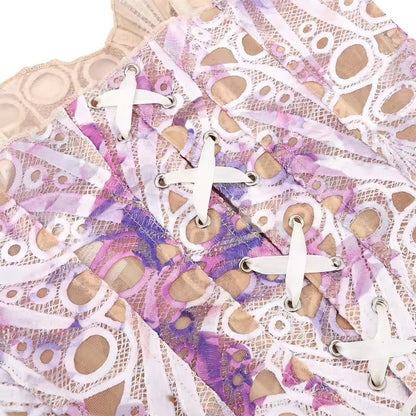 Scallop Mesh Corset Top - Pink/Purple