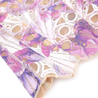 Scallop Mesh Corset Top - Pink/Purple