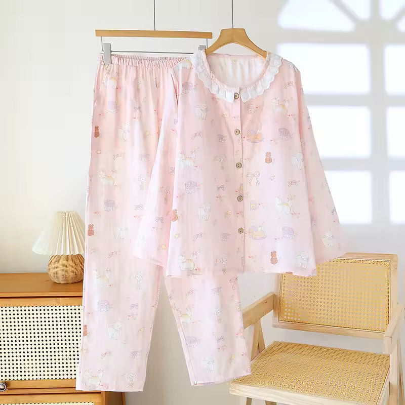 Floral Round Neck Pyjama Set Creative Femininity