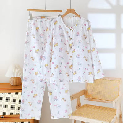 Floral Round Neck Pyjama Set Creative Femininity