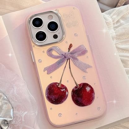 Phone case with cherries and a bow 