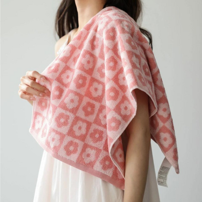 Pink Floral Checker Towel 