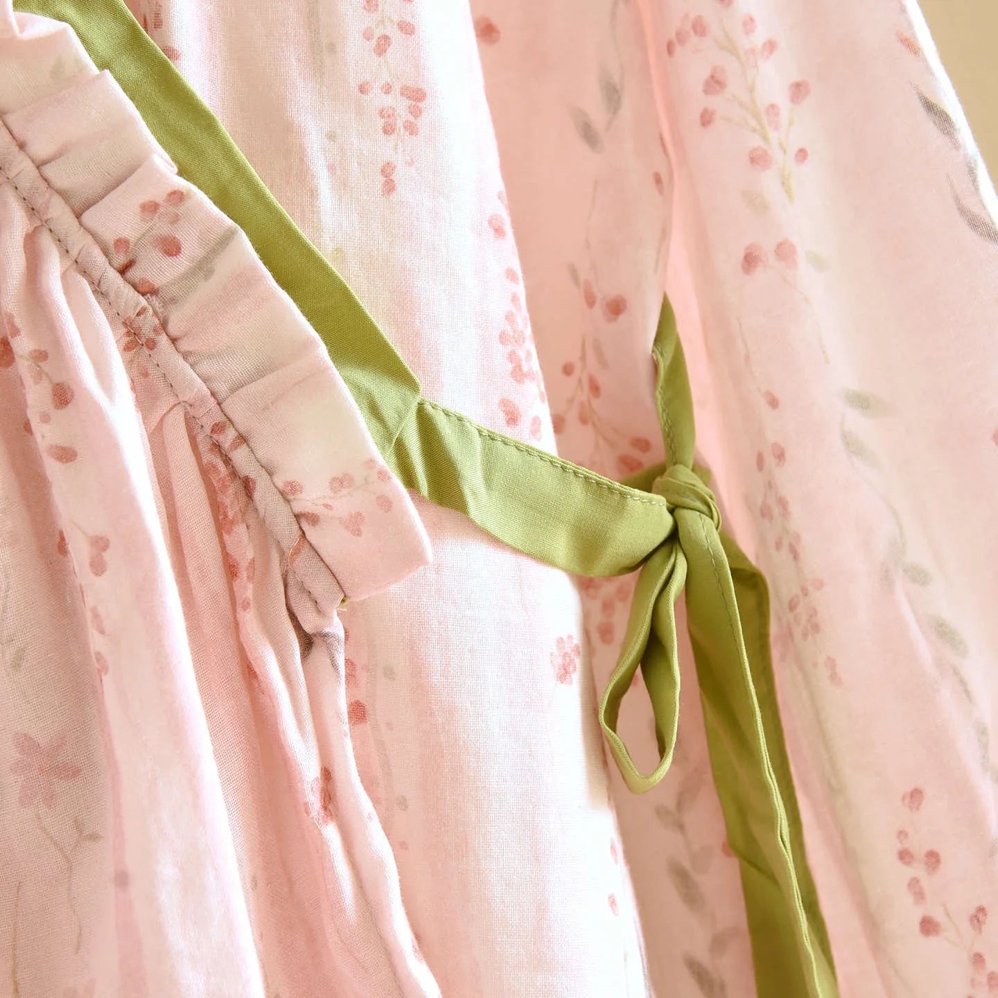 Pink floral kimono pjs with green satin tie 