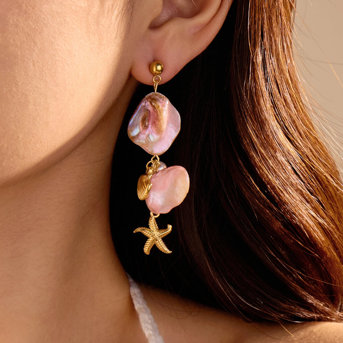 Pink & Gold Conch Shell Necklace Set