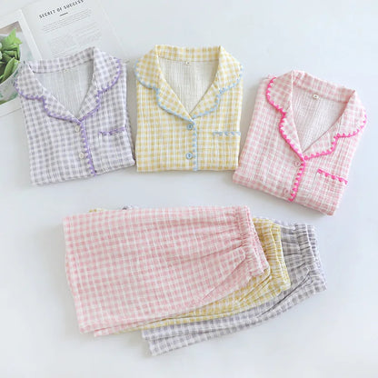 Cotton Gingham Trim Pyjama Set