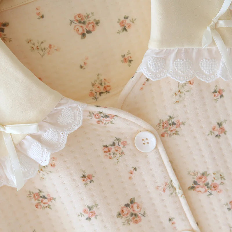 Pink & Cream Floral Lace Collar Pyjamas Creative Femininity