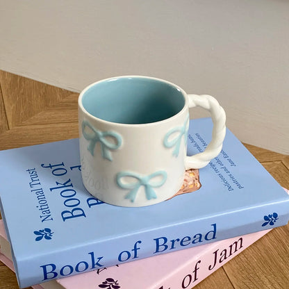 White Ceramic Mug With Pink Bows