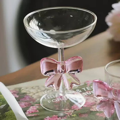 Pink Bow Stem Wine Glass