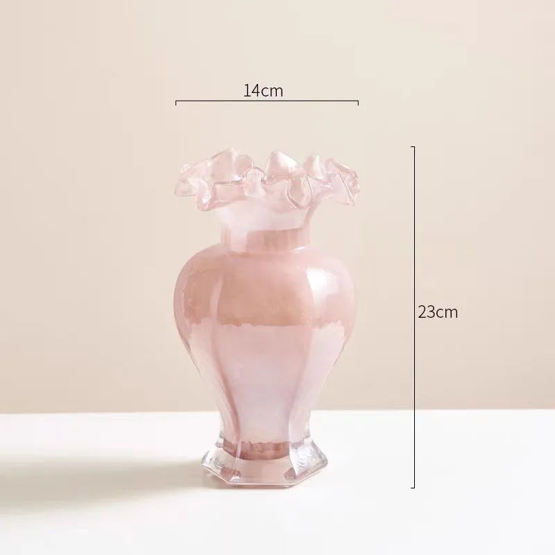 Pink & Gold Ruffle Flute Vase