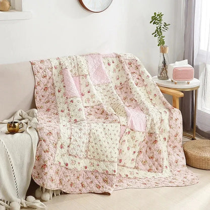 Floral Print Cotton Quilted Bedspread - Pink/Purple