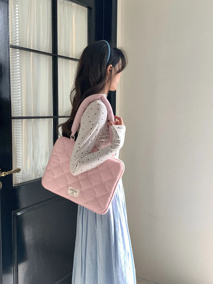 Pink Bow Quilted Laptop Bag