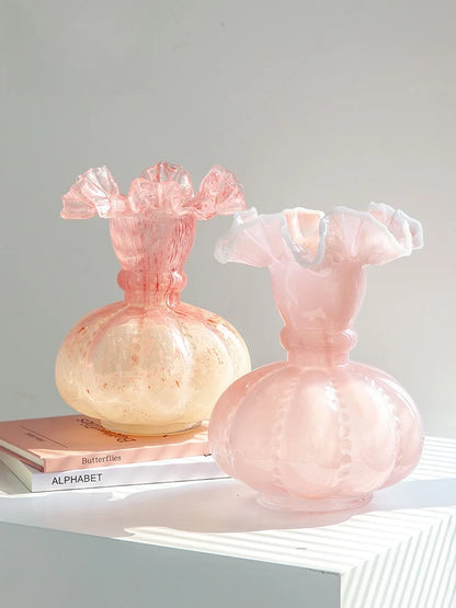 Pink Ruffled Lace Glass Vase