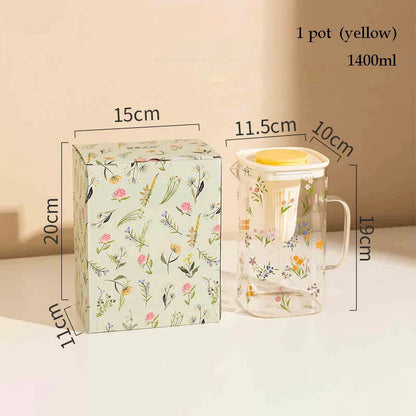 Floral Glass Jug & Cup Set