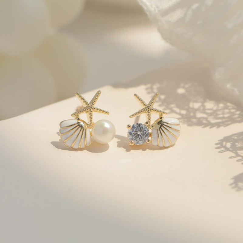 Starfish Shell Pearl Earrings