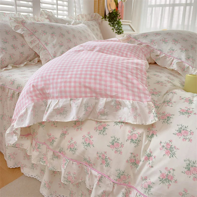 Pink Floral Coquette Duvet Set