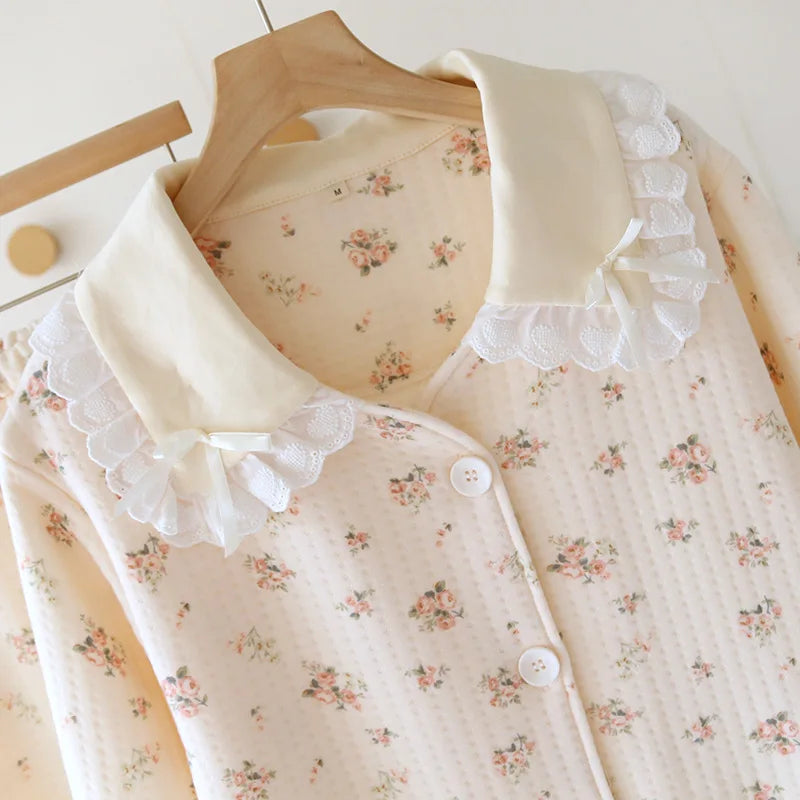 Pink & Cream Floral Lace Collar Pyjamas Creative Femininity