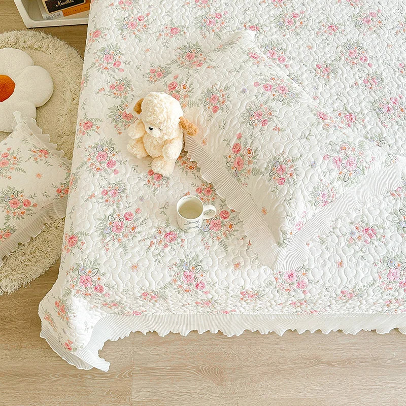 pink floral bed throw 