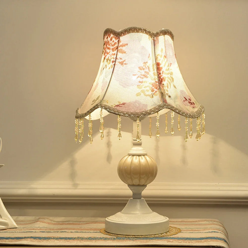 Vintage Floral Glass Tassel Lamp