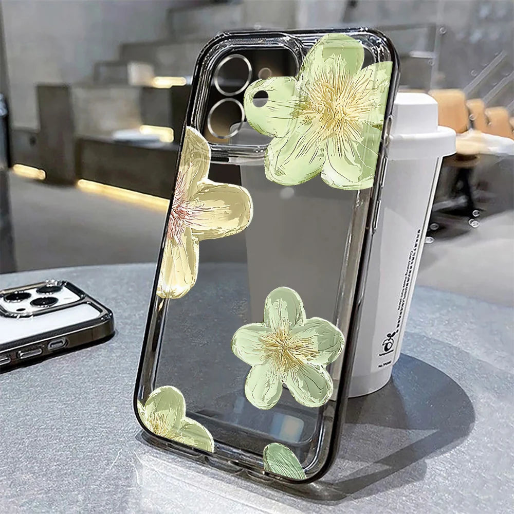 transparent phone case with green flowers 