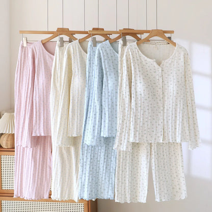 Women Pajamas with padded cups Spring summer Sleepwear Female 2 Piece Set Nightwear floral print Lady Pyjamas Loungewear Creative Femininity