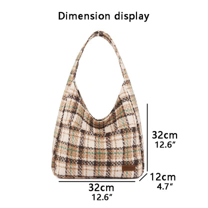 Brown Plaid Tote Bag