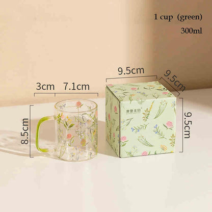 Floral Glass Jug & Cup Set