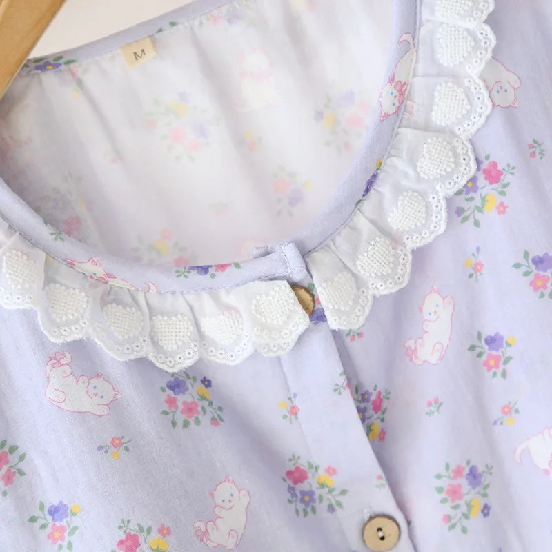 Floral Round Neck Pyjama Set Creative Femininity