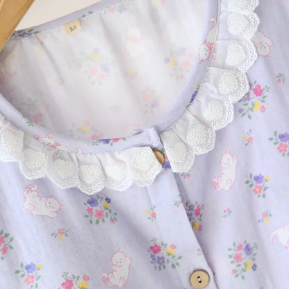 Floral Round Neck Pyjama Set Creative Femininity