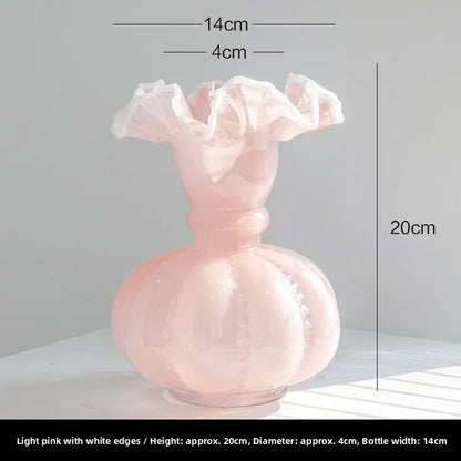 Pink Ruffled Lace Glass Vase