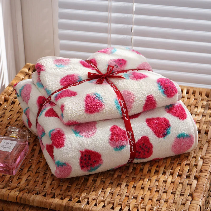 Cotton Strawberry Print Towel Set