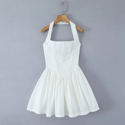 Lemon Halter Mini Sundress - Yellow/White/Black