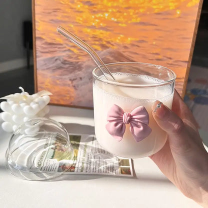 Coquette Glass Coffee Cup With Pink Bow