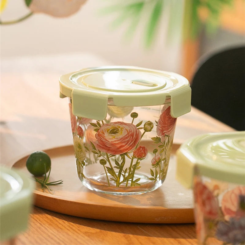 Floral Glass Tub With Lid