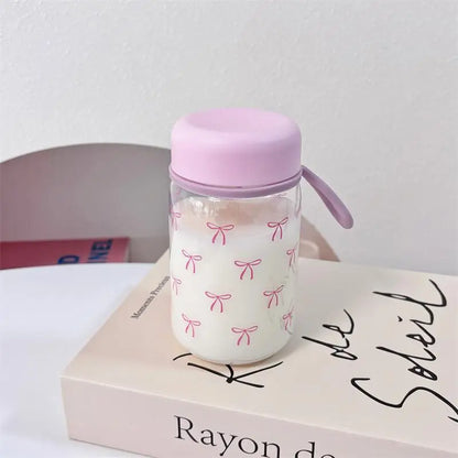 Pink Bow Glass Mini Water Bottle