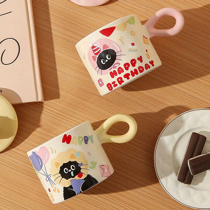 Cat Birthday Cake Mug Set