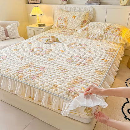 Floral Quilted Ruffle Bedding Set