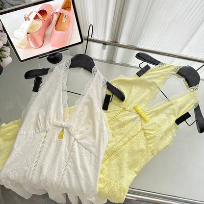 Yellow Lace Halter Mini Sundress