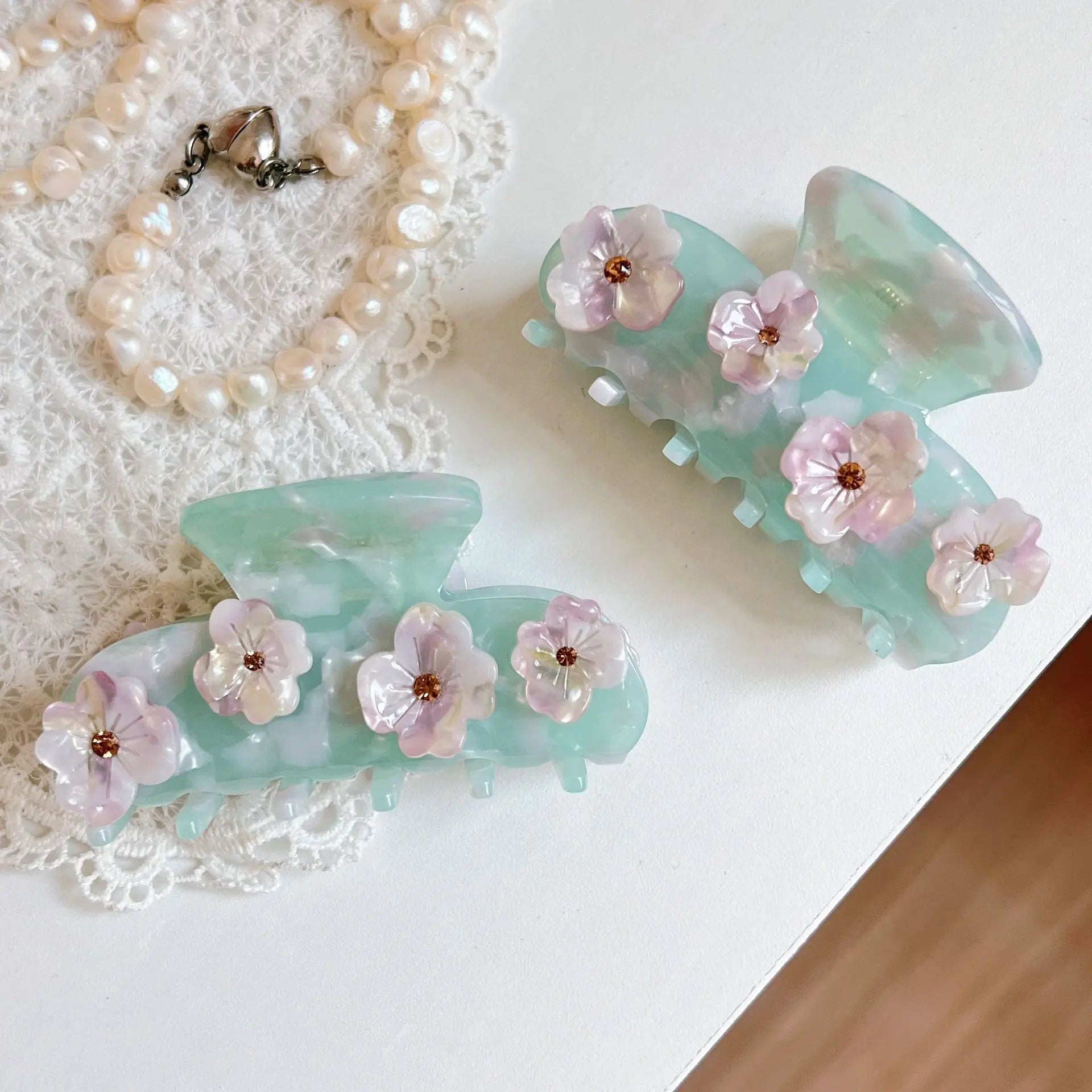 Ice Blue Flower Acetate Hair Claw Clip Hair Accessories for Women Girls Creative Femininity